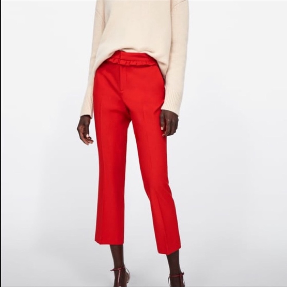 Zara Red Ruffle Trousers SZ L